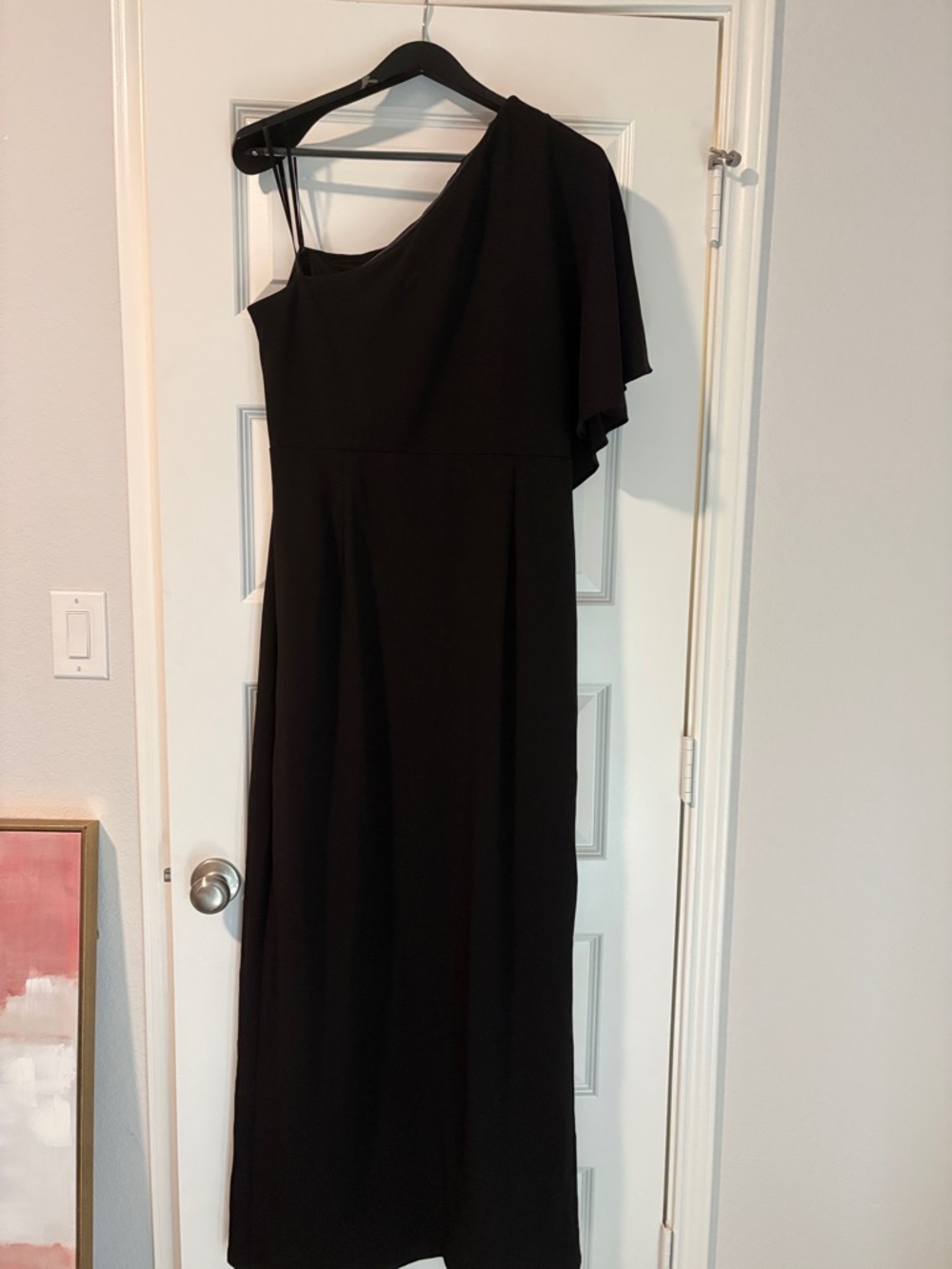 Adrianna Papell Black One-Shoulder Draped Evening Gown